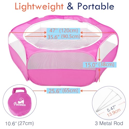 Pawaboo Small Animals Playpen, Waterproof Small Pet Cage Tent with Zippered Cover, Portable Outdoor Yard Fence with 3 Metal Rod for Chick/Kitten/Puppy/Guinea Pig/Rabbits/Hamster, Rose Red - color: Rose Red