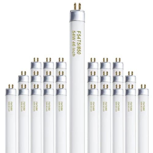 Konideke 46 Inches T5 Fluorescent Bulb 54W, F54T5/850/HO 54 Watt T5 High Output 5000K Fluorescent Tube, 25 Pack, G5 Base, 4200 Lumens, CRI 82