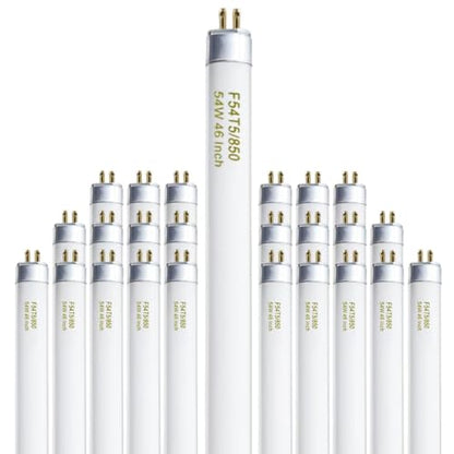 Konideke 46 Inches T5 Fluorescent Bulb 54W, F54T5/850/HO 54 Watt T5 High Output 5000K Fluorescent Tube, 25 Pack, G5 Base, 4200 Lumens, CRI 82