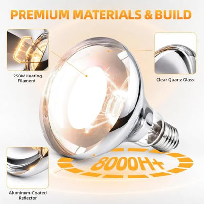 250W Clear Heat Lamp Bulbs, 8000 Hours Rated, R40 Bathroom Shower Incandescent Light Bulb, Infrared Heating for Chickens, Reptiles, Pets, Food, E26 Base, 1 Pack - color: White, size: 1 Pack