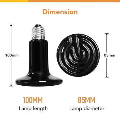Simple Deluxe Ceramic Heat Emitter 150W Reptile Heat Lamp Bulb No Light Emitting Brooder Coop Heater for Amphibian Pet Snake Turtle & Incubating Chicken, No Harm, Color Black, 2 Pack - size: 150W *2, style: D-85mm