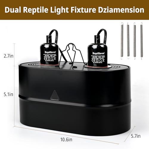 Dual Reptile Light Fixture Kit with 100W UVA Basking Bulb & 100W Infrared Heat Lamp,2-in-1 Deep Dome Day & Night Heating Combo for Bearded Dragon Turtle Snake Terrarium with Independent Switches