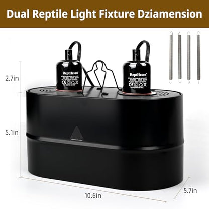Dual Reptile Light Fixture Kit with 100W UVA Basking Bulb & 100W Infrared Heat Lamp,2-in-1 Deep Dome Day & Night Heating Combo for Bearded Dragon Turtle Snake Terrarium with Independent Switches
