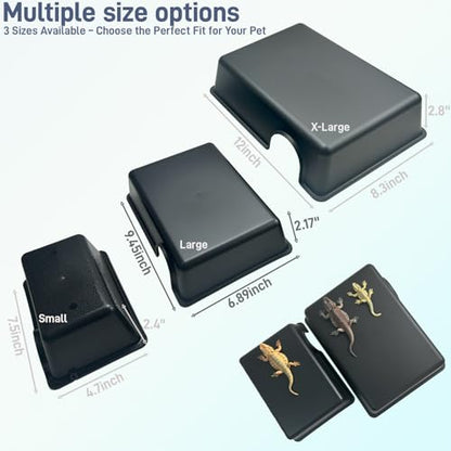 2 Pcs Durable Reptile Hide Box, Ball Python Hide, Leopard Gecko Hide, Bearded Dragon Hide, Easy to Clean Reptile Hides Cave for Tank, Snake Hide Enclosure (9.45" x 6.89" x 2.17" Large) - size: Large (2-Pack)