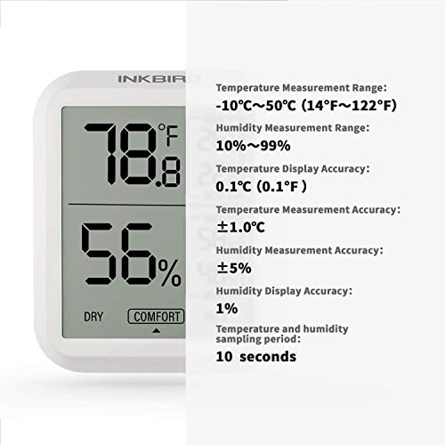 Inkbird ITH-20 Digital Thermometer Indoor Hygrometer Room Thermometer Humidity Gauge with Temperature and Humidity Monitor for Cigarette Guitar Ukulele Cigar Box Fridge Reptile Succulent