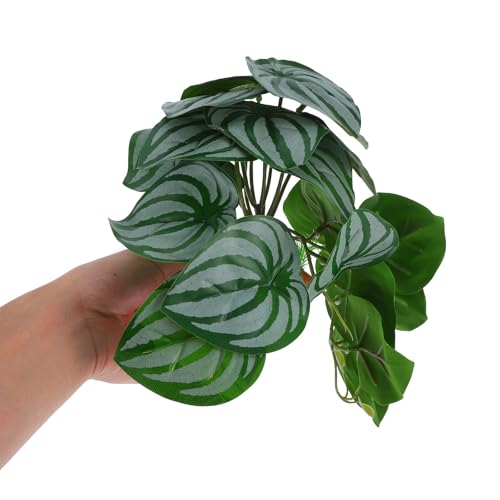 DOITOOL Reptile Decor Climbing Artificial Plant with Suction Cups for Terrarium Glass Container Decoration, Realistic Watermelon Leaf Design Suitable for Snake and Lizard Enclosures