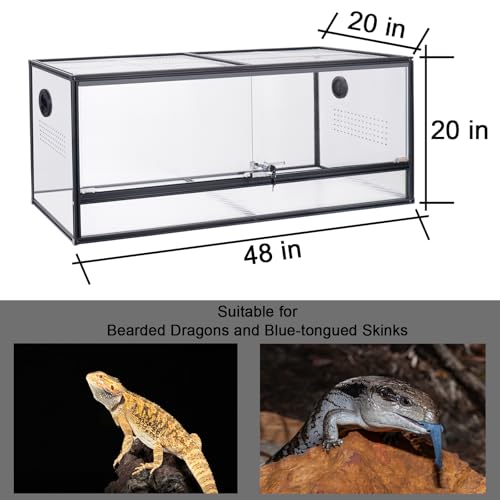 48x20x20'' Bearded Dragon Tank, 83 Gallon Reptile Terrarium, Aluminum Frame Reptile Enclosure with Lockable Sliding Glass Doors, 270° View & 304 Mesh Top