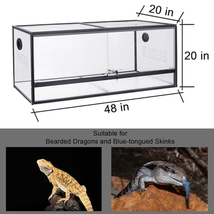 48x20x20'' Bearded Dragon Tank, 83 Gallon Reptile Terrarium, Aluminum Frame Reptile Enclosure with Lockable Sliding Glass Doors, 270° View & 304 Mesh Top