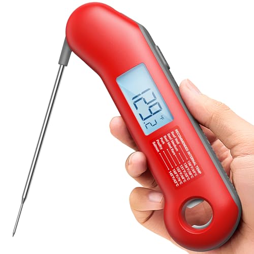 ThermoMaven Professional Meat Thermometer Digital, Ultra-Fast 0.5 Sec Instant Read, NIST Certified ±0.5°F Accuracy, IP67 Waterproof, Auto-Rotating Backlit Display, Lift-to-Wake, for BBQ/Cooking/Candy - color: Red & Gray