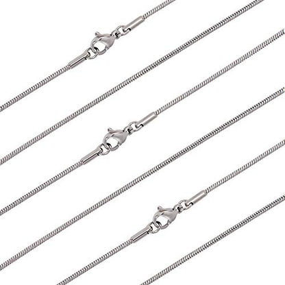 arricraft 10PCS 18 Inches Stainless Steel Chains with Lobster Claw Clasps 1.5mm Snake Chains for Necklace DIY Jewelry Making-Stainless Steel Color