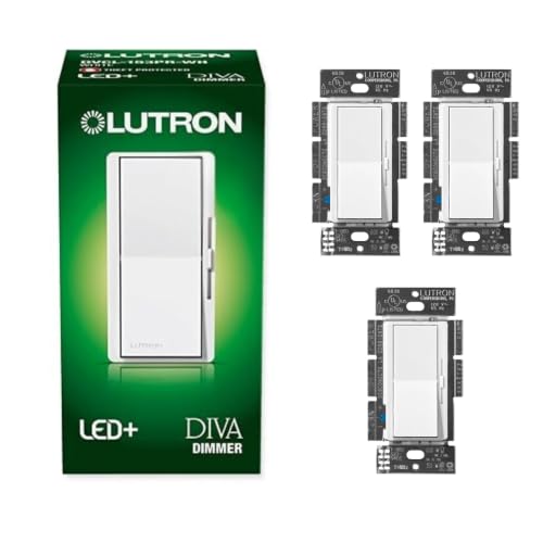 Lutron Diva LED+ Dimmer Light Switch for Dimmable LED, Halogen, and Incandescent Bulbs, 150 Watt, Single-Pole or 3-Way, DVCL-153P-WH-3-A, White, 3 Pack - color: White, size: 3 Pack, style: Diva Dimmer