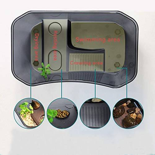 PINVNBY Plastic Turtle Tank Reptile Habitat Pet Terrariums Turtles Tank Aquarium Terrapin Topper Basking with Platform Plants,Durable,Safe, Non-Toxic(Black) - color: Black