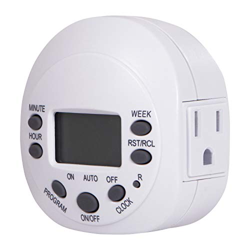 GE 7-Day Programmable Indoor Digital Timer, 1 Grounded Outlet, Weekly / 7 Day Cycle Plug for Electrical Outlets, 125 VAC Light, Plug, Lamp, White, 1 Pack, 15150