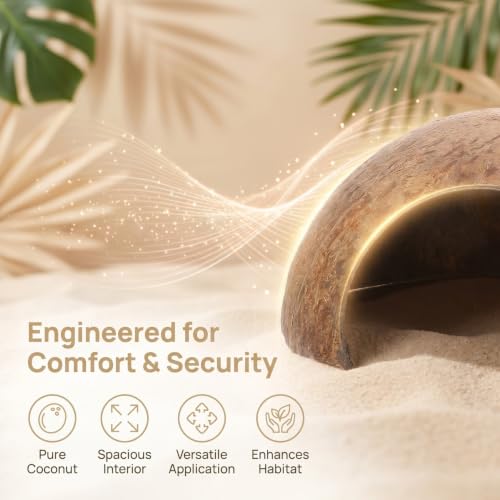 SHINEOFI Coconut Shell Hideout with 8 Large Hermit Crab Seashells Natural Reptile Shelter Small Pet Hide Cave for Aquarium Turtle Rest Hut and Lizard Habitat Decor