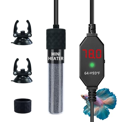 Small Submersible Aquarium Heater, Adjustable Mini Fish Tank Heater 25W 50W 100W 150W with External Temperature Controller, Digital Display, for 5/10/20/30 Gallons (25W)