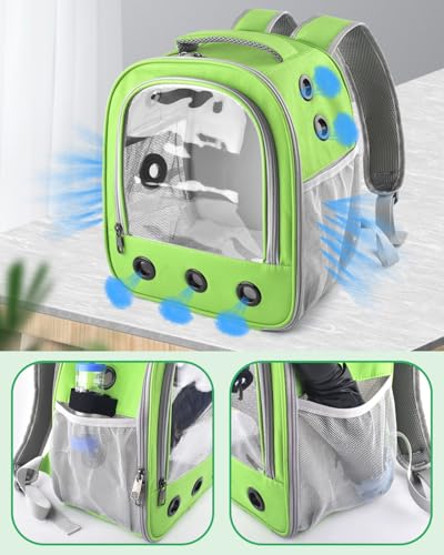 DBNESS Guinea Pig Carrier Backpack,Portable Travel Small Pet Carrier with Water Bottle Holder & Detachable Pad for Rabbits Hamsters Chinchillas Bearded Dragons Geckos Parrots (Green)