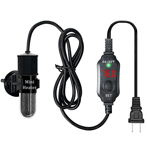 Mini Submersible Aquarium Heater, 25/50/100/150/200/300 Watts Adjustable Fish Tank Heater, Built-in Thermometer, External Temperature Controller, Smart Memory, Used for 1-60 Gallons (20W Plug) - size: 20W PLUG