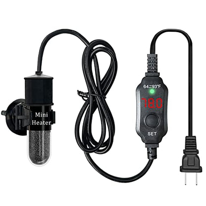 Mini Submersible Aquarium Heater, 25/30/50/100/150/200 Watts Adjustable Fish Tank Heater, Built-in Thermometer, External Temperature Controller, Smart Memory, Used for 1-60 Gallons (30W Plug) - size: 30W PLUG