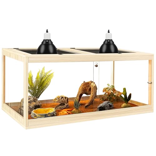 PROLEE Bearded Dragon Tank 81 Gallon, Tempered Glass Reptile Tank with Meatl Mesh Roof and Front Sliding Door, Anti-Scratch Lizard Tank,Spacious Reptile Enclosure for Snakes,Lguanas, Chameleons (Oak) - color: Oak, size: 81Gallons,48"x20"x20"