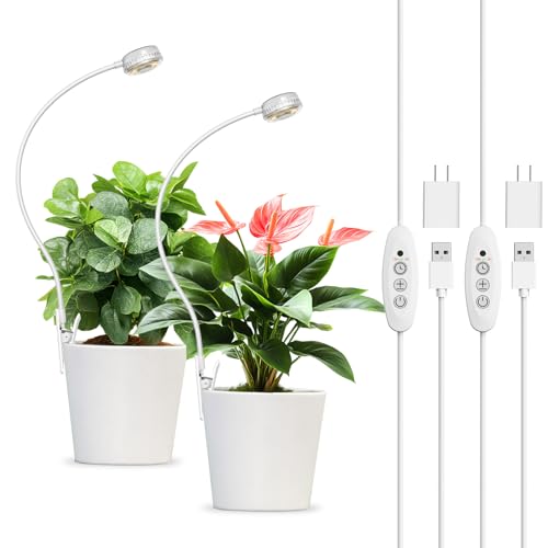 2 Pack Small Grow Lights for Indoor Plants, 10W Total 5W Each Clip-On Plant Lights for Small Pots, 4000K Full Spectrum, Auto On/Off 3/6/12H Timer, 4 Dimmable Levels - size: 2-Pcak