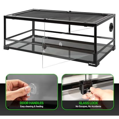 REPTI ZOO Full Glass 35 Gallon Reptile Tank, Front Opening Wide & Low Reptile Terrarium 36" x 18"x 12" for Lizard Gecko Tortoise Snake, Top Screen Ventilation & Anti Escape Lid