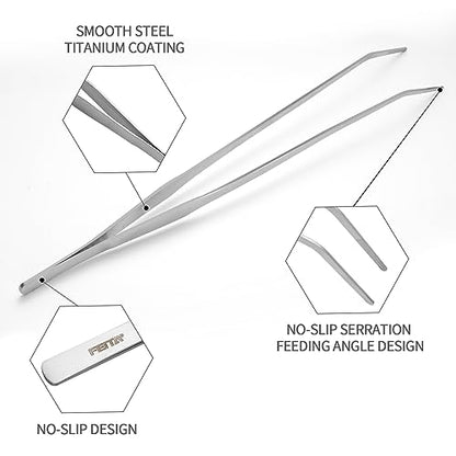 Aquarium Tweezers Extra Long 15 inches Feed Tong clamps - FEITA Straight and Curved Stainless Steel 38cm Tweezers Set for Fish Tank Plants Aquascape Tools & Reptile Feeding Tongs - Sliver 2Pcs - color: Sliver 2pcs
