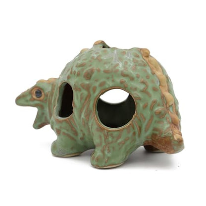 ALEGI Aquarium Ceramic Decorations Hideout, Cut Ceramic Dinosaurs Cave Rock | For Cichlids, Betta Tank Decor