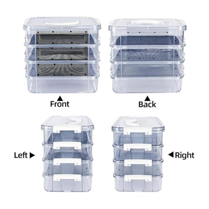 Mealworm Breeding Kit - Aluminum, Waterproof Clear Mesh Habitat, Four Layer Farm Container | Reuseable Breeding System with Zipper Handle, Indoor Outdoor Habitat for Birds, Reptiles