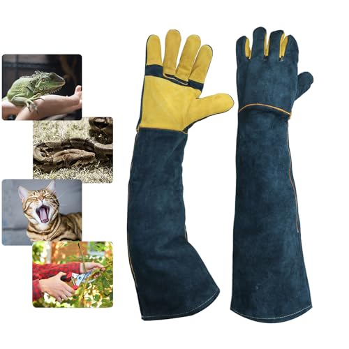 Animal Handling Gloves Bite Resistant, 23.6'' Anti Scratch Gloves for Cats, Bite Proof Leather Pet Glove for Grabbing Cat Reptile Puppy Bird Poultry or Gardening Welding (Reinforced Palm) - color: 60cm, Reinforced Yellow Palm