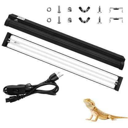 T8 UVB Reptile Light Fixture HO UVB Bulb Lighting Combo Kit, 10.0 UVB Light for Reptiles Terrarium Hood UVA UVB Desert Lamp for Bearded Dragon Turtle Tank (T8 20W 24Inch) - size: 24Inch