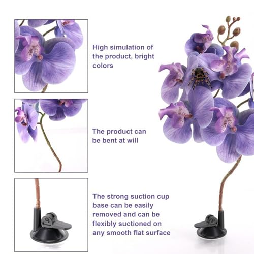2pcs Artificial Terrarium Plant, Aquarium Reptile Plant with Suction Cup Bendable Terrarium Decoration Plant Flower for Aquarium Lizards Spiders Snakes