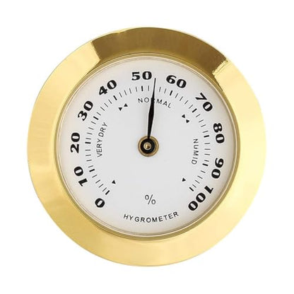 Gold Upgraded Hygrometer Humidity Meter Mini 38mm Round Glass Analog Hygrometer Suitable for Humidors Guitar Violin Thermometer for with Probe