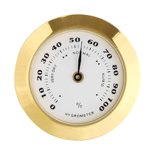 Gold Upgraded Hygrometer Humidity Meter Mini 38mm Round Glass Analog Hygrometer Suitable for Humidors Guitar Violin Thermometer for with Probe