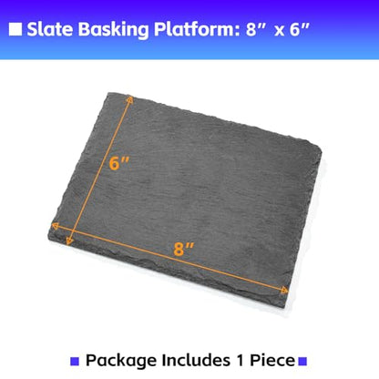 Natural Slate Basking Platform for Reptiles Bearded Dragon Tortoise Turtle Habitat Accessory Heat Retention, Anti-Slip Design, Feeding Tray Functionality, and Superior Water Absorption (8'' x 6'') - size: 8'' x 6''