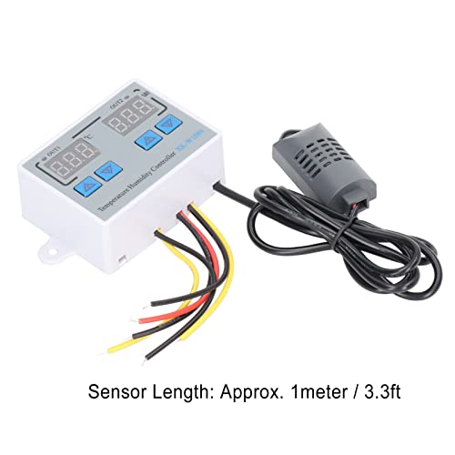 Digital Temperature Humidity Controller Intelligent Electronic Thermostat Switch 12V 220W Precise Calibration Dual Display Fireproof Shell for Greenhouses Reptile Terrariums