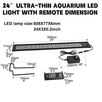 WaterRebirth Wireless Remote Full Spectrum Aquarium LED Light Strip - Ultra-Thin Design with Timer & RGB Modes for Fish Tank Plants (24-30”) - size: 24-30 inches
