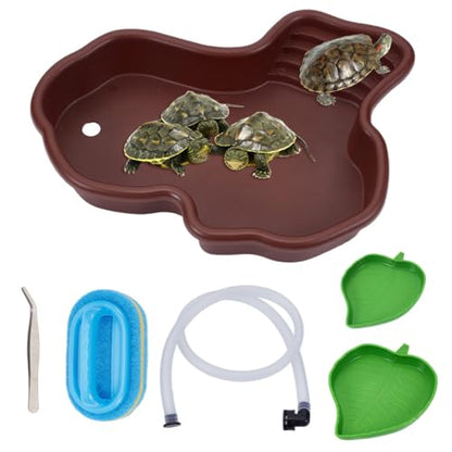 OLYCRAFT 5Pcs/Set Turtle Water Dish with Reptile Feeding Bowls and Cleaning Brush Non-Slip Bathtub Habitat Reptile Bathing Pool Set for Turtles Horned Frogs Lizards Small Pets