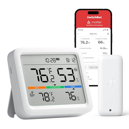 SwitchBot Meter Pro, Digital Hygrometer & Thermometer - Wireless Indoor Temperature & Humidity Monitor with Bluetooth App Control, Real-Time Alert - size: Meter Pro+Outdoor Meter