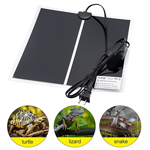 Reptile Heating Pad with Temperature Adjustment 7W/ 14W/ 20W Under Tank Terrarium Heater Heat Mat for Turtle, Tortoise, Snakes, Lizard, Gecko (14W) - size: 14W