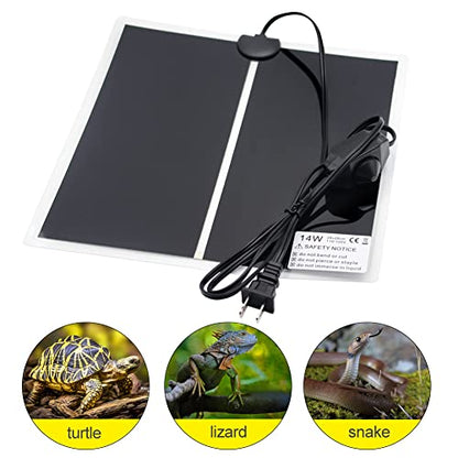Reptile Heating Pad with Temperature Adjustment 7W/ 14W/ 20W Under Tank Terrarium Heater Heat Mat for Turtle, Tortoise, Snakes, Lizard, Gecko (14W) - size: 14W