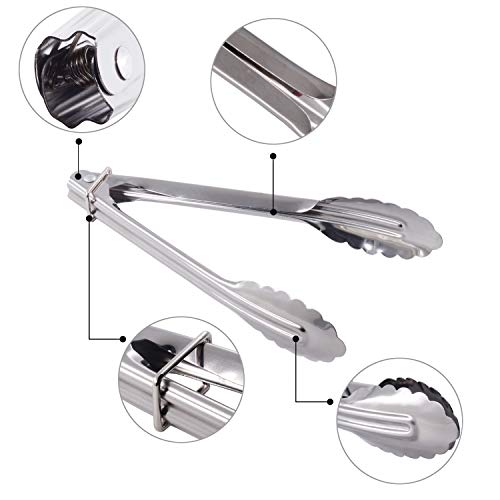 HINMAY Mini Stainless Steel Serving Tongs Small Tongs for Serving Food Cooking Salad Grilling (7-Inch 3 Pieces) - size: 7" 7" 7"