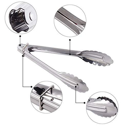HINMAY Mini Stainless Steel Serving Tongs Small Tongs for Serving Food Cooking Salad Grilling (7-Inch 3 Pieces) - size: 7" 7" 7"