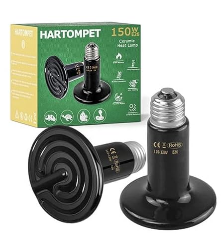 HARTOMPET 150W Ceramic Heat Emitter, Black Reptile Heat Bulb, No Light No Harm, Infrared Reptile Heat Lamp for Lizard, Amphibian, Turtle, Dog, Cat, Ideal for Terrarium, Incubating Chicken, ETL Listed - size: 150W