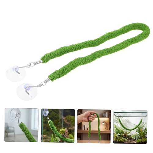 Toyvian Artificial Vines for Reptile Tank Green Plush and Plastic Climbing Rope with Suction Cup Hook for Stable Support, Flexible Realistic Jungle Vine Swing for Terrarium and Pet Habitat