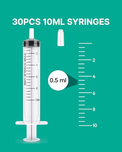 JollyMate 30 Pack 10ml Oral Syringe for Liquids, 10cc Oral Syringes without Needle with Cap Individually Wrapped for Pet Feeding, Scientific Labs, Measuring Liquids, Oil & Glue Dispenser - style: 10ml