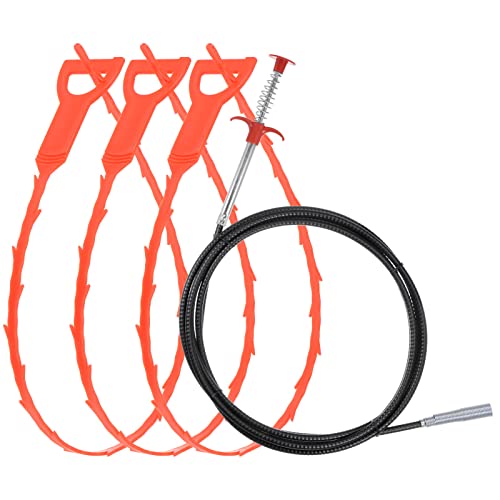 uxcell 3pcs 20 Inch Drain Hair Clog Remover Tool PP & 120 Inch Drain Cleaner Tool Sticks Stainless Steel Sewer Cleaning Hook Unclog Sink Unclogger for Toilet Bathtub Sewer, Orange - color: Orange, size: 120 Inch