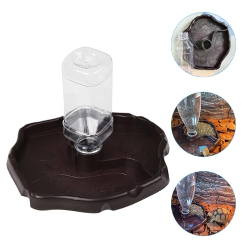 COHEALI Automatic Reptile Water Feeder and Food Dish with Water Reservoir, Deep Coffee Color, Turtle Feeding Accessory for Lizards and Geckos in Terrariums