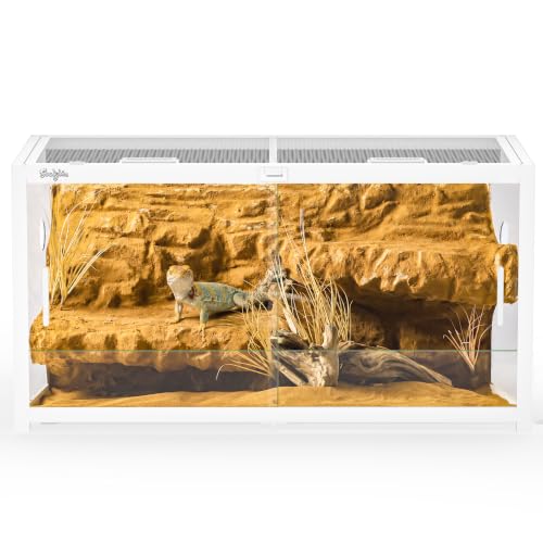 65 Gallon Reptile Tank, Reptile Enclosure Front Sliding Door Stackable Ventilation Anti-Escape Locks and no-Fingerprint Handles maximizes UVB Penetration (White, 65 Gallon) - color: White, size: 65 Gallon