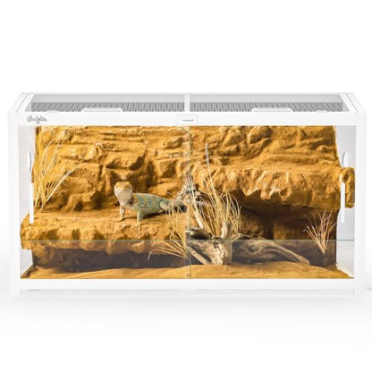 65 Gallon Reptile Tank, Reptile Enclosure Front Sliding Door Stackable Ventilation Anti-Escape Locks and no-Fingerprint Handles maximizes UVB Penetration (White, 65 Gallon) - color: White, size: 65 Gallon