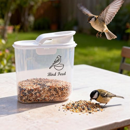 Bird Seed Storage Container, Airtight 2L/4.5Lbs Bird Food Container with Scale & Pour Spout, Portable Bird Food Holder to Keep Food Fresh|BPA-Free-White - color: White